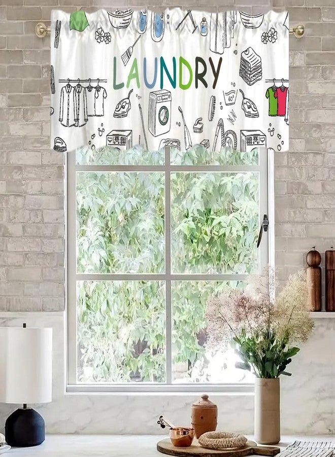 DOTOOMA 54x18 Inches Laundry Cute Window Treatment Valance White Watercolor Kitchen Blackout Drapes Bathroom Bedroom Living Room Polyester Fabric Curtains Decorations Supplies - Image 2